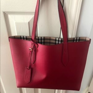 Red Leather Reversible Tote Bag